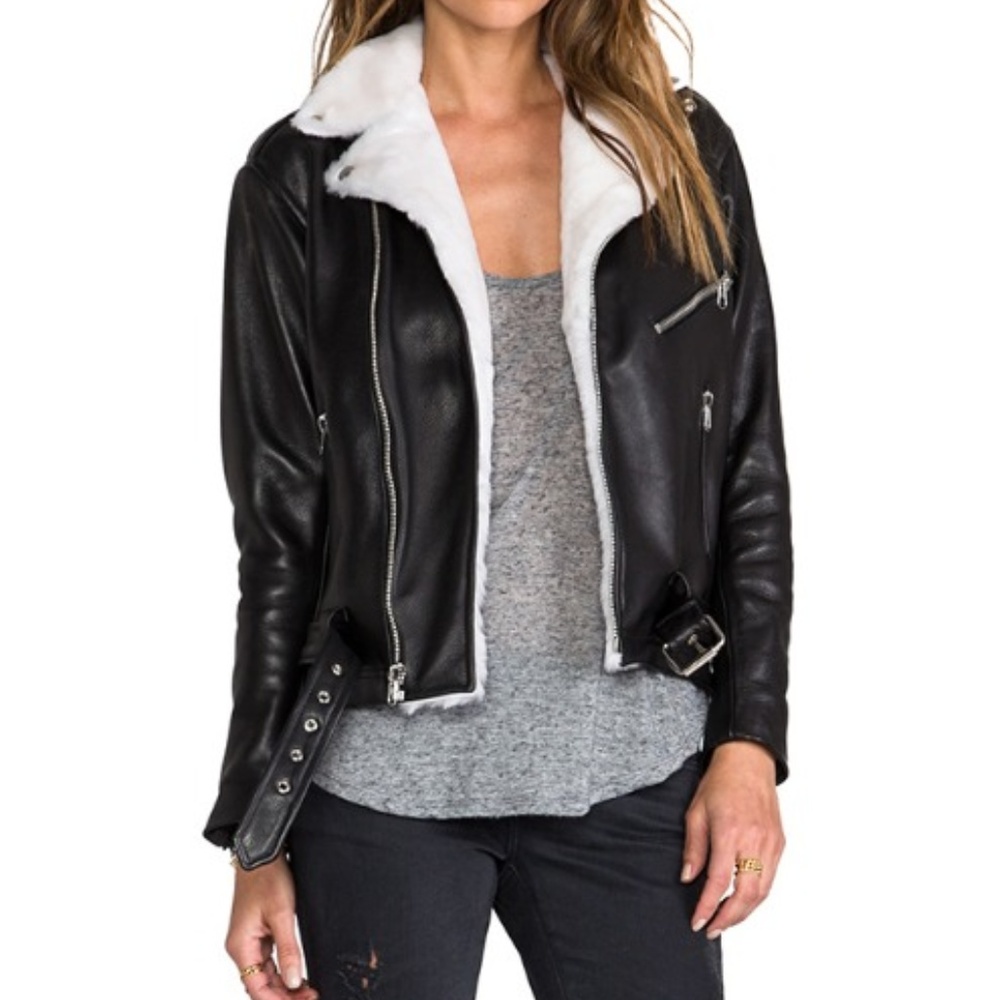 LAER classic leather moto jacket w/ shearling
